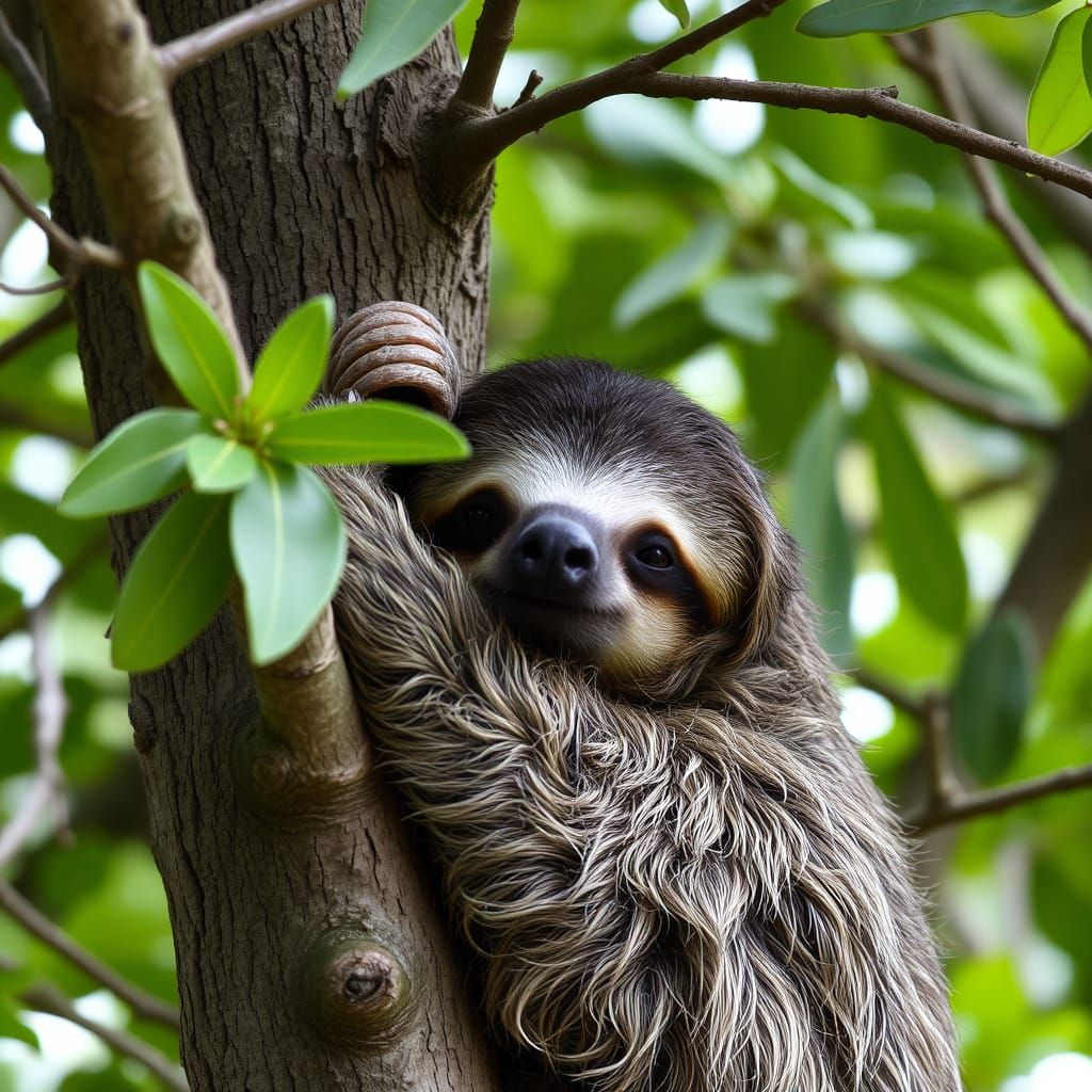 Sloth in a Tree, Missing Its Ears