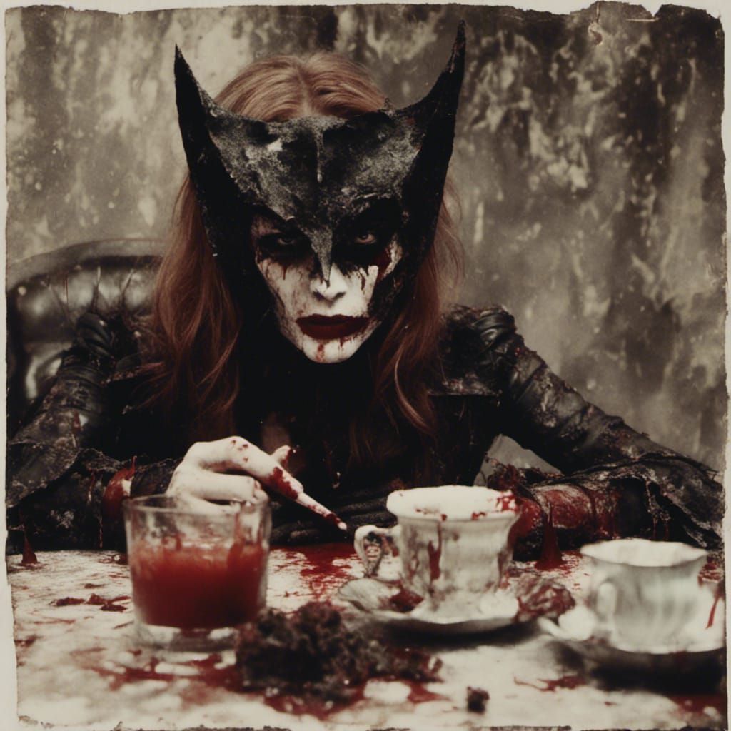 Batwoman Drinking Blood in Macabre Style