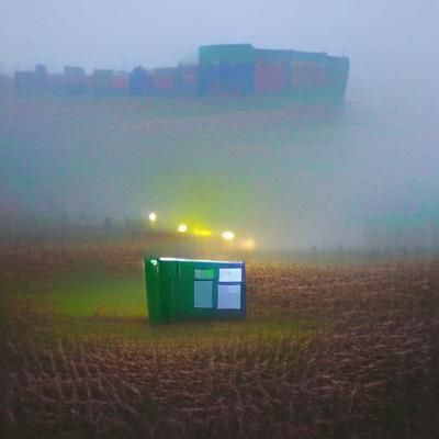 Dumpster in Foggy Field: A Study in Isolation