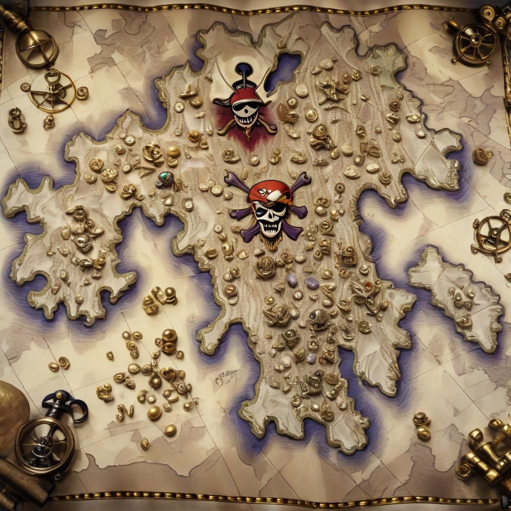 Detailed Pirate Treasure Map in Precisionism Style