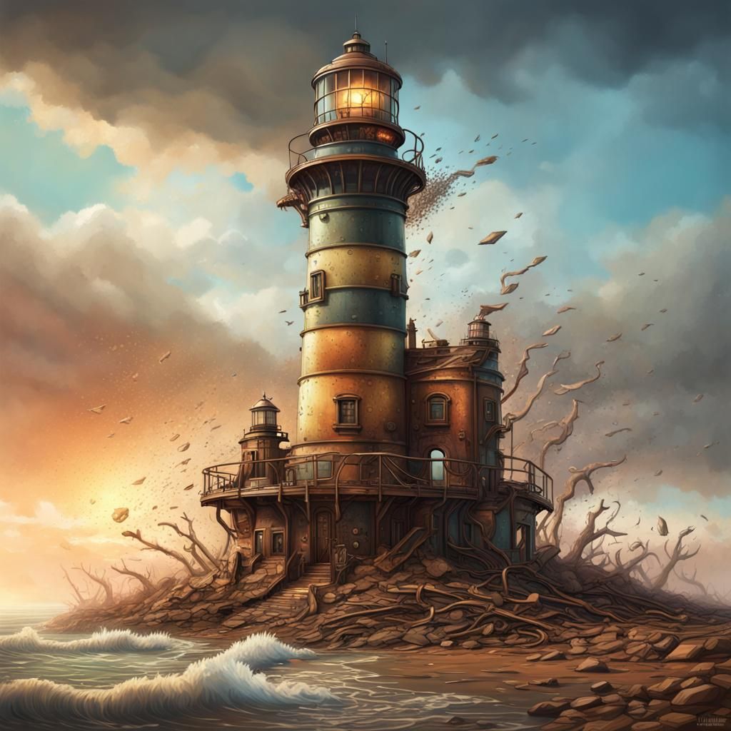 Steampunk Lighthouse in Barren Wasteland: Hyperrealistic Art