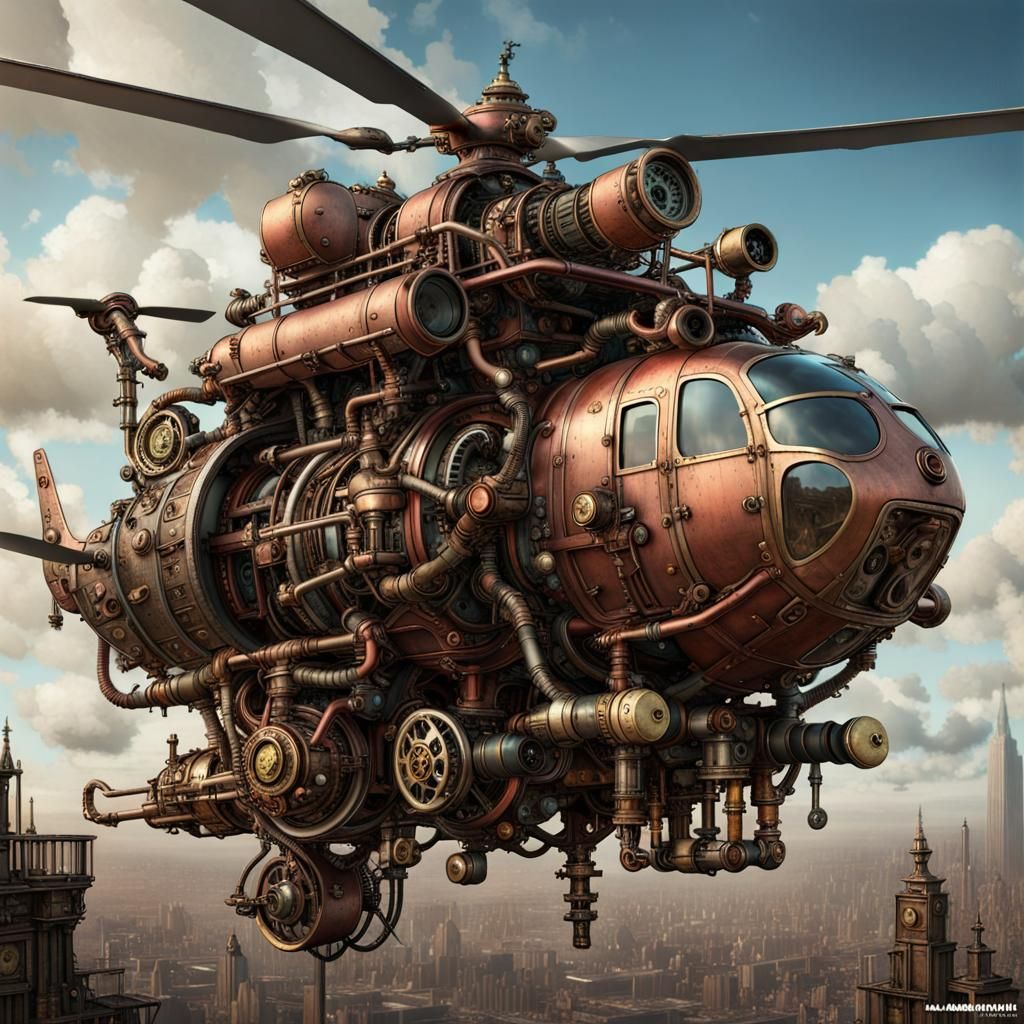Steampunk Engine Helicopter, Detailed Photography