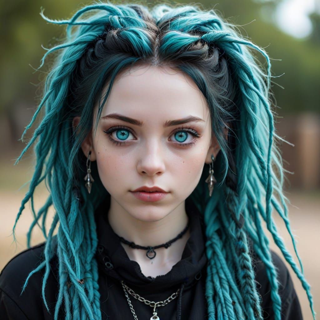 Cute Goth Girl with Turquoise Eyes Digital Portrait