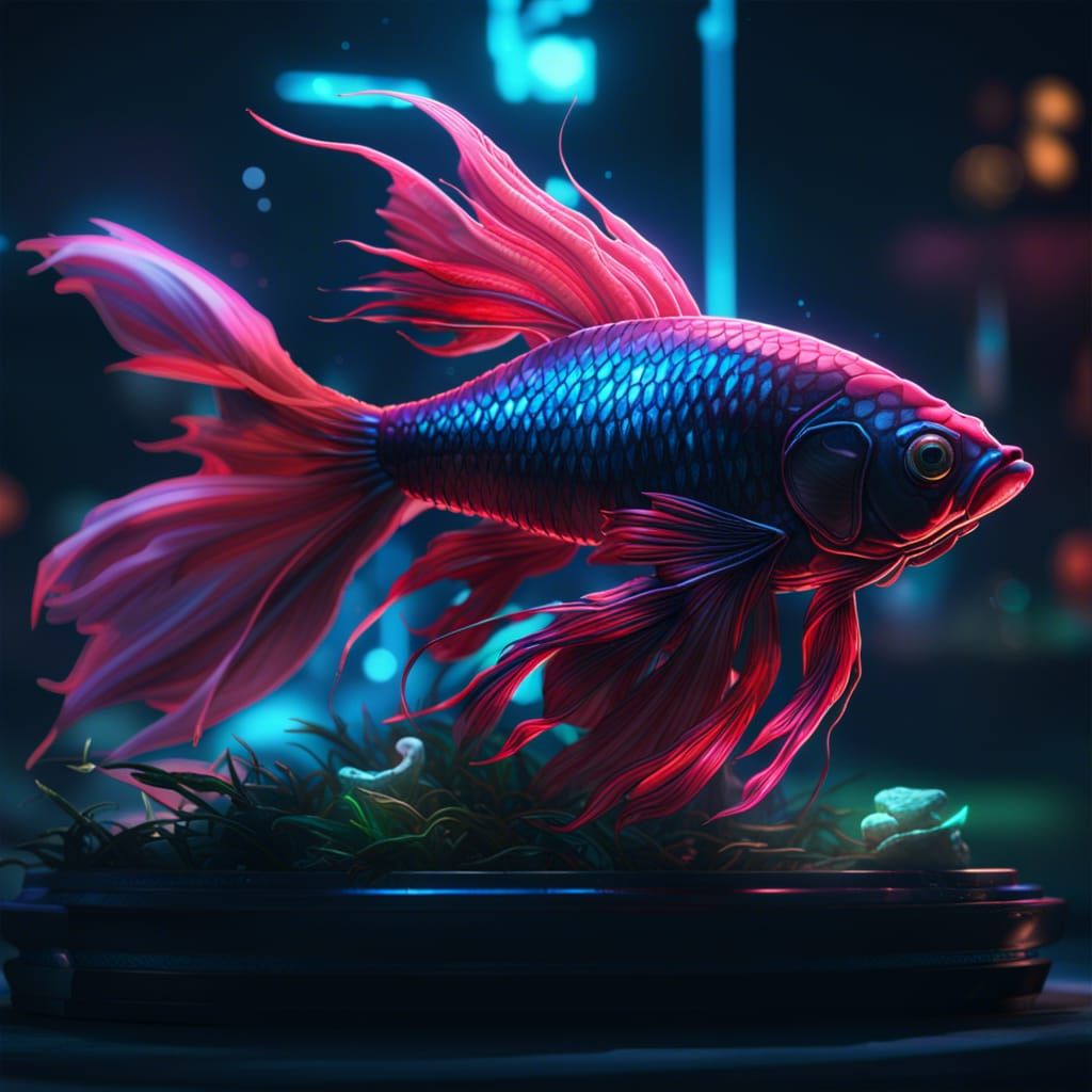 Neon Fighting Fish: Dark Fantasy Concept Art