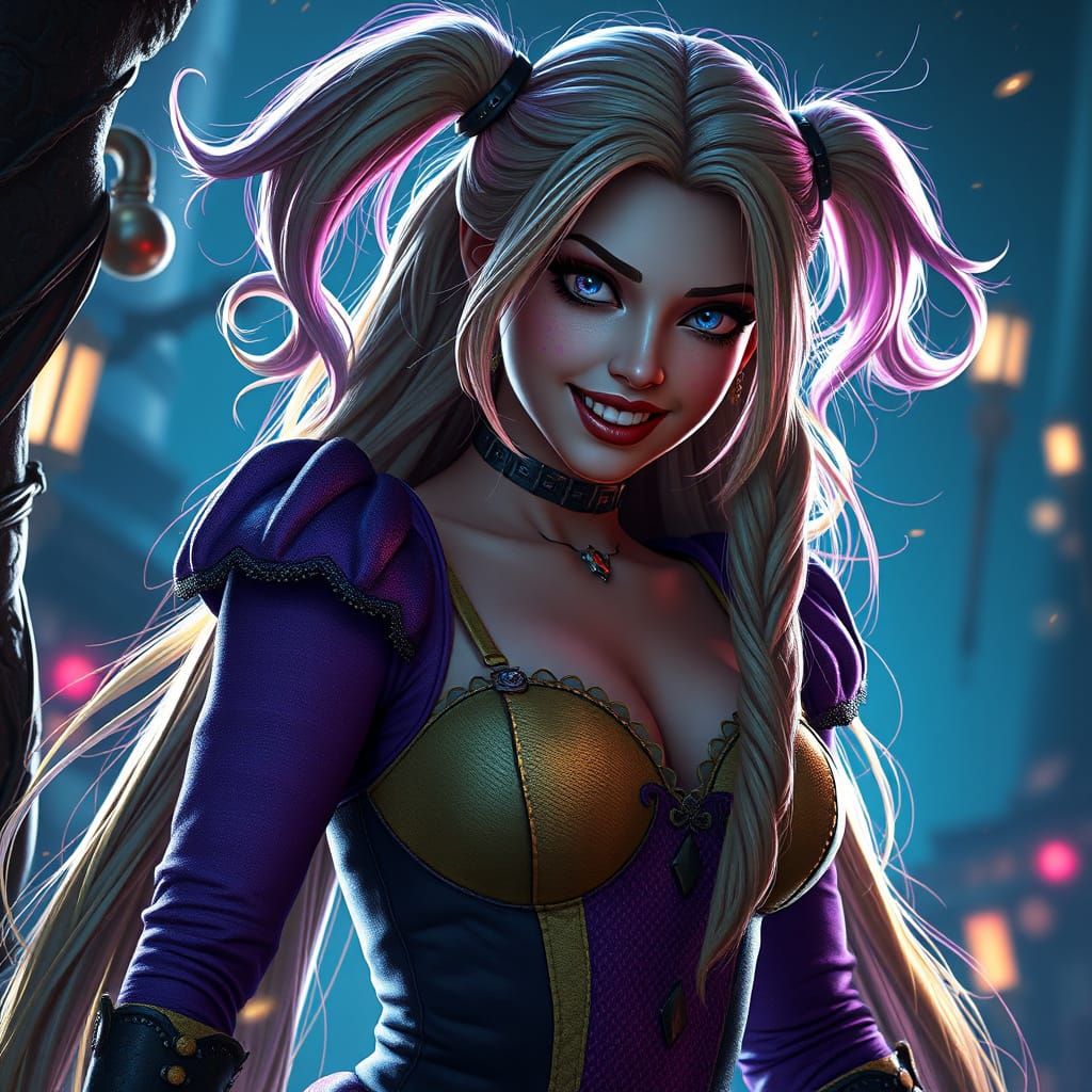 Dark Fantasy Harley Quinn with Long Hair in Splendid Colors