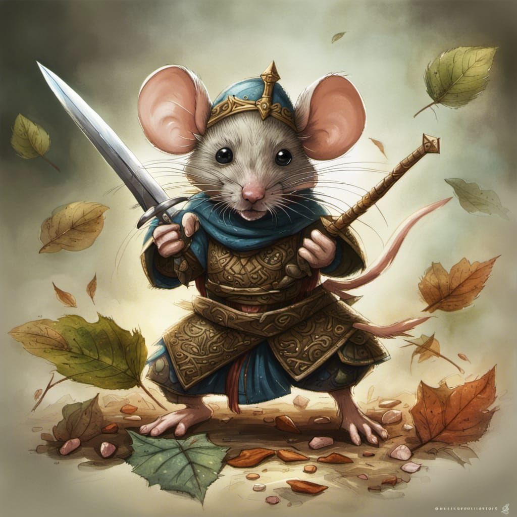 Warrior Mouse with Pin Sword, Pencil Art
