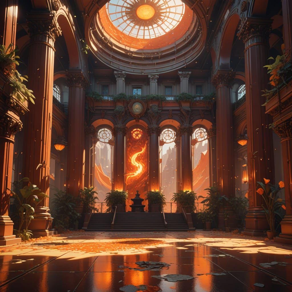 Sunspike Plaza: Red Stone Court in Sunlight