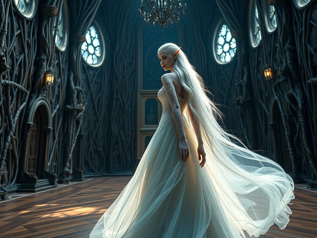 Ethereal Princess in Grand Ballroom with Living Wood Walls