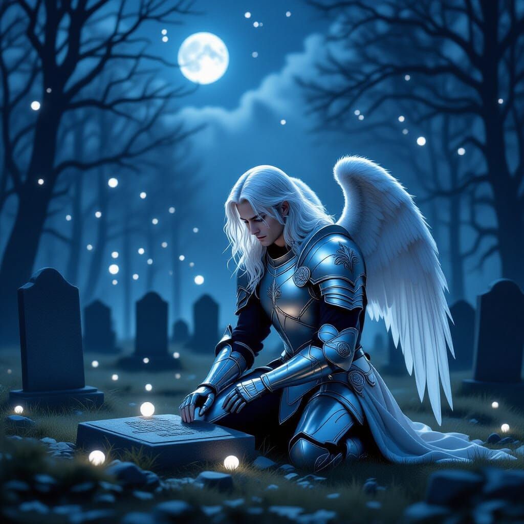 Grieving Angel in Graveyard Scene
