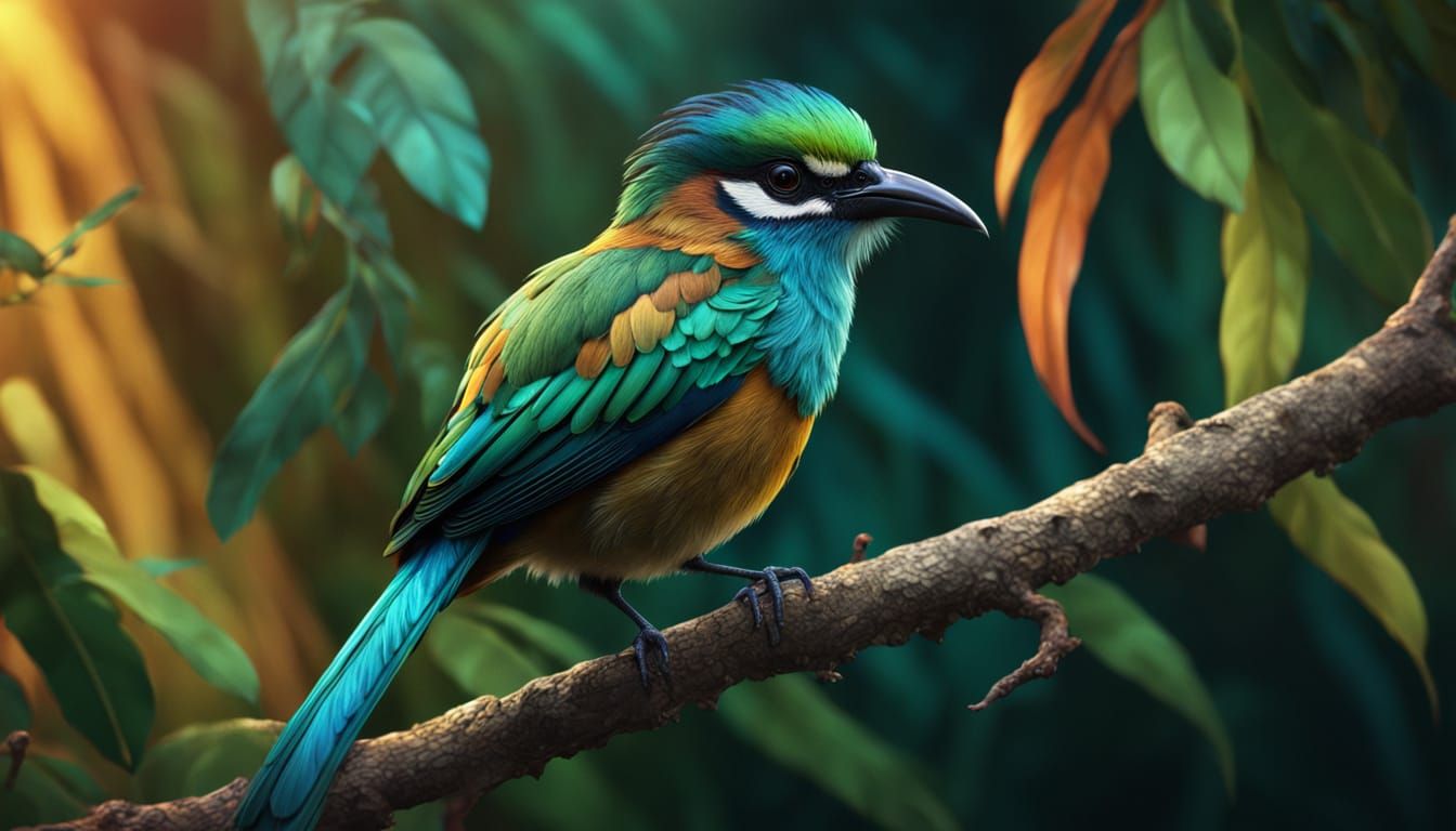 Whooping Motmot Perched in Lush Jungle