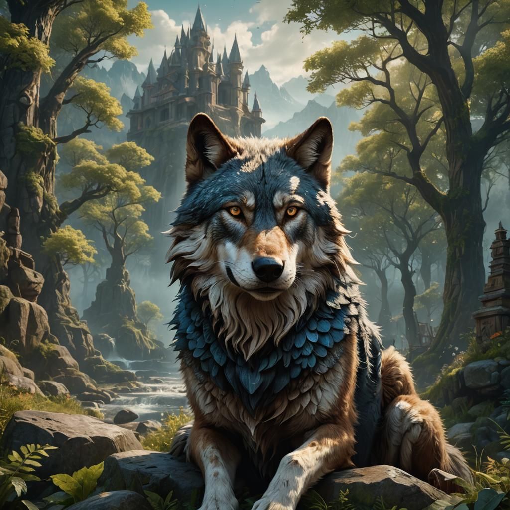Detailed Wolf Portrait in Fantasy Style