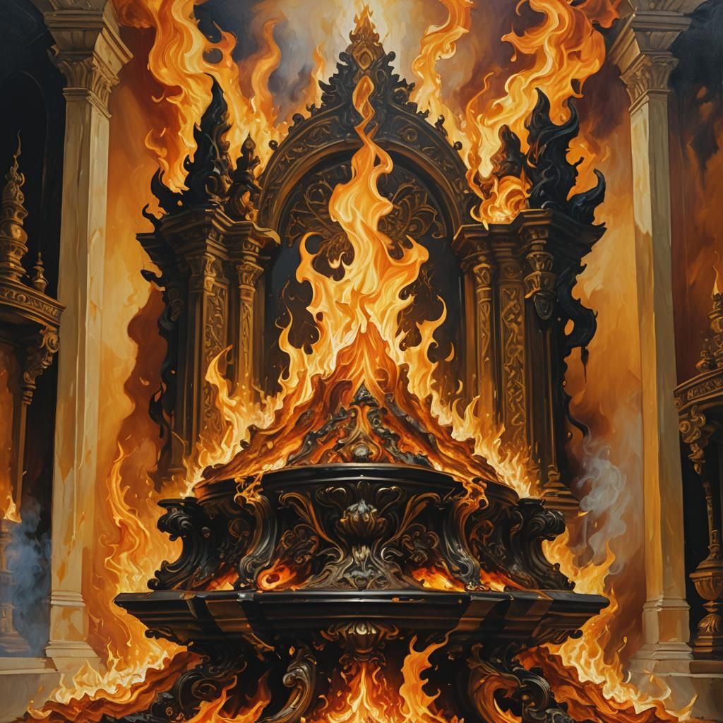 Divine Altar: A Surreal Flame in Oil Painting