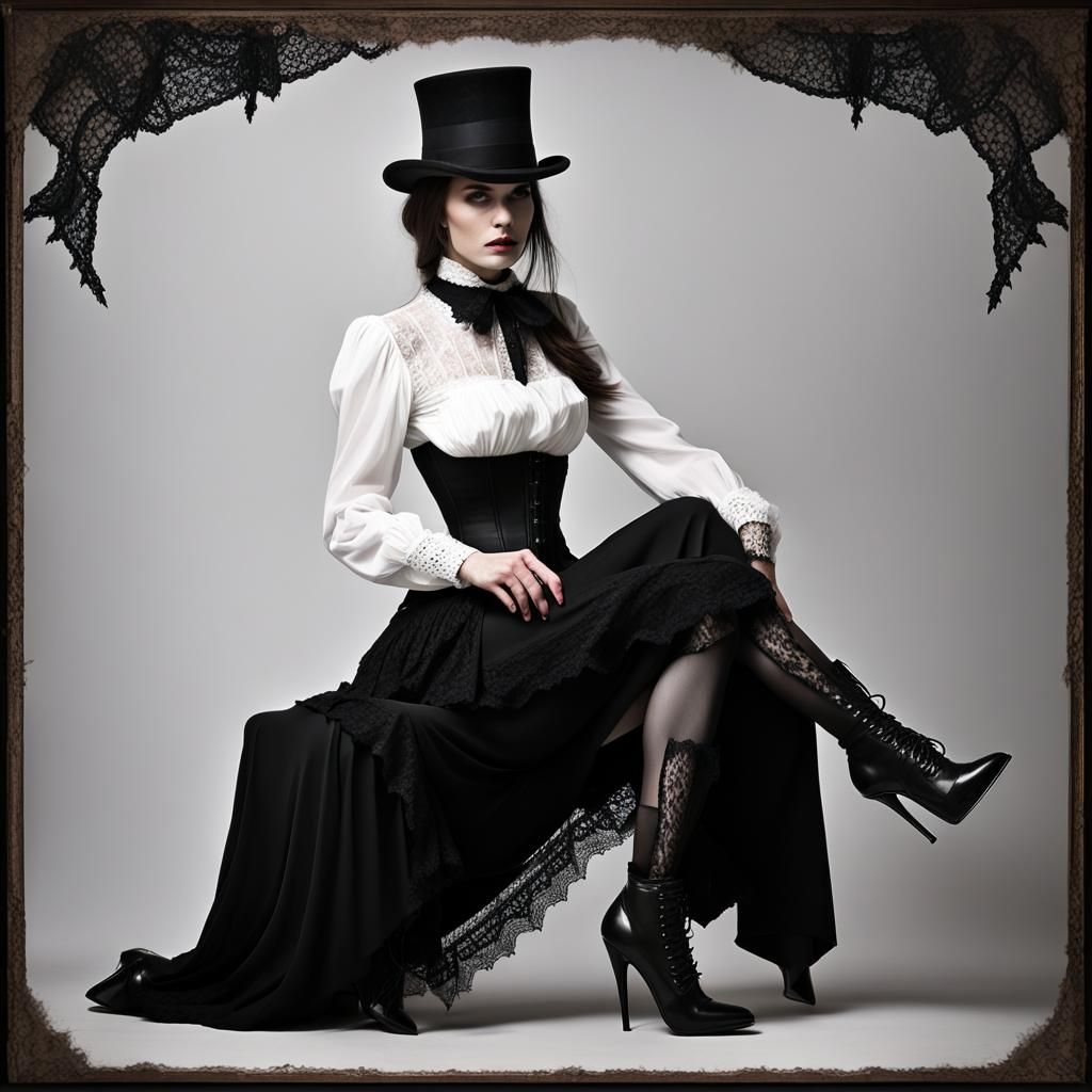 Victorian Gothic Woman in Black Lace