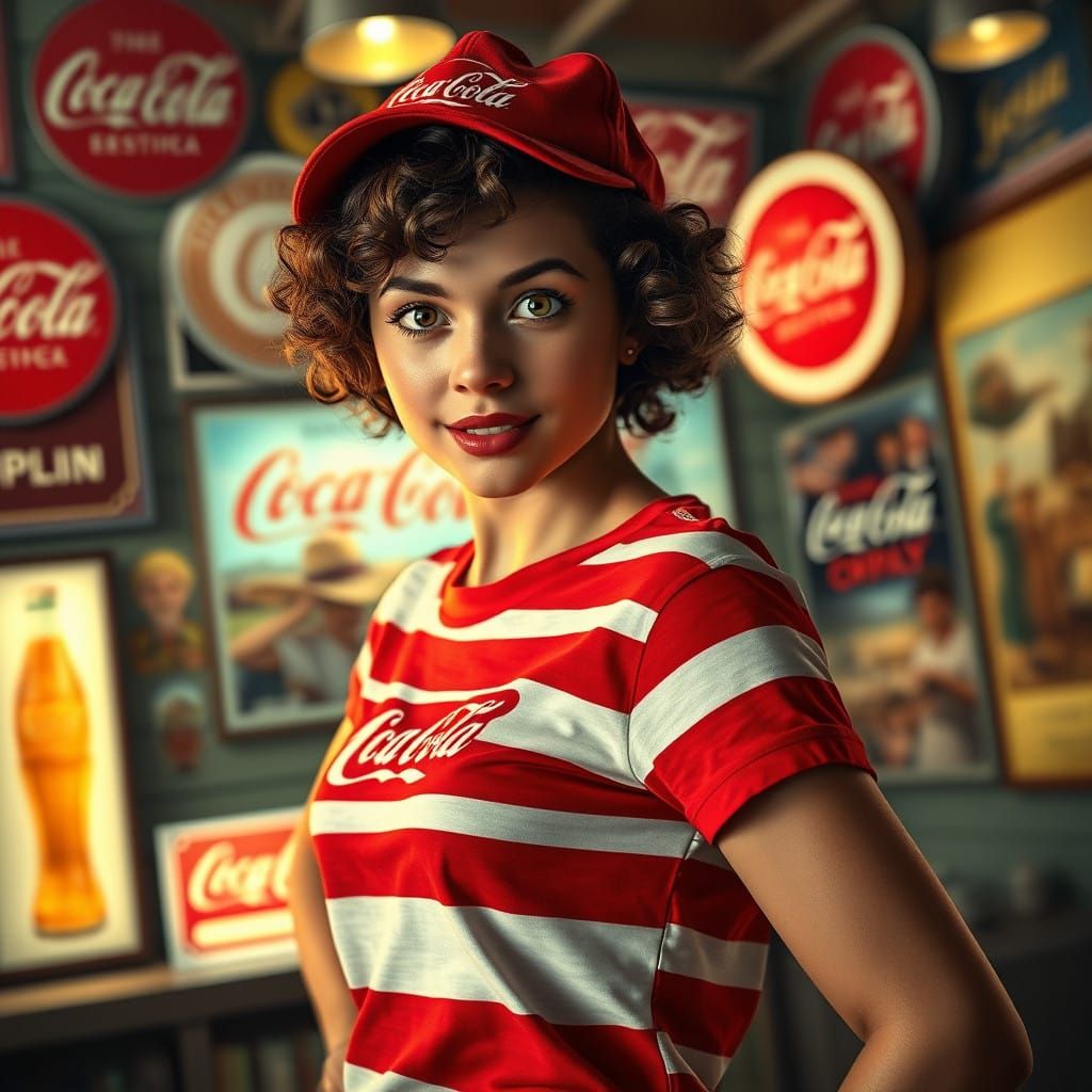 Confident Coca-Cola Heroine in Vintage American Style