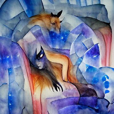 Goddess Nuit and Dying Mad Fox: Watercolor Abstract