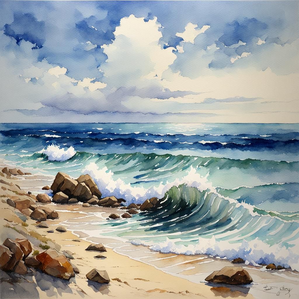 Watercolor Sea and Sky Oil Painting