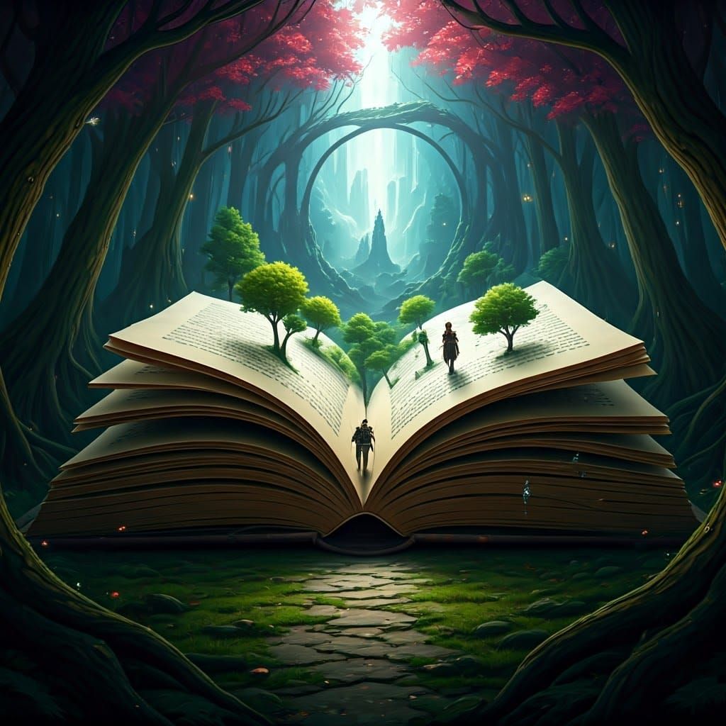 Enormous 3D Book Emerges in Magical Forest