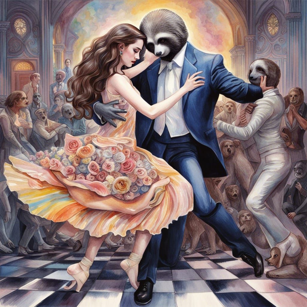 Cyborg Sloth Tango: Watercolor Art