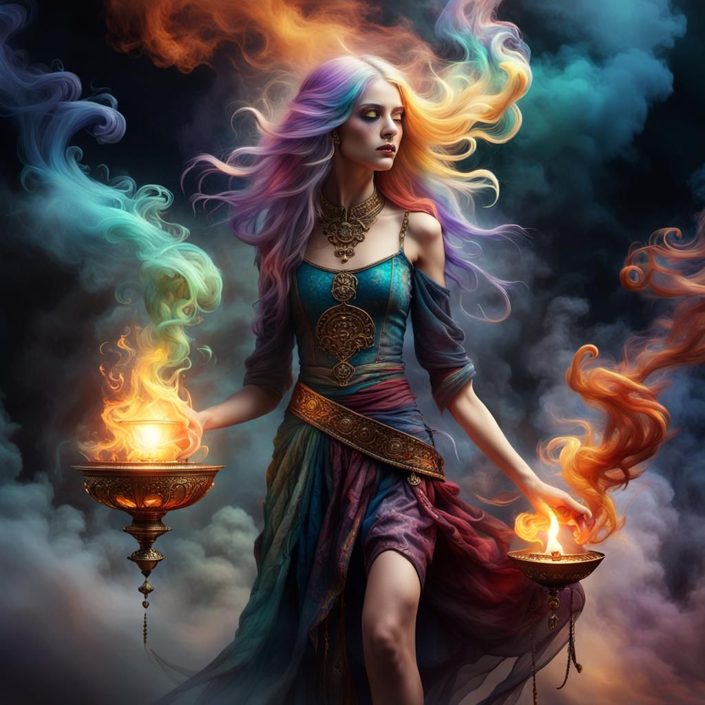 Ethereal Woman Emerging From Jinn Lamp in Fantasy Art
