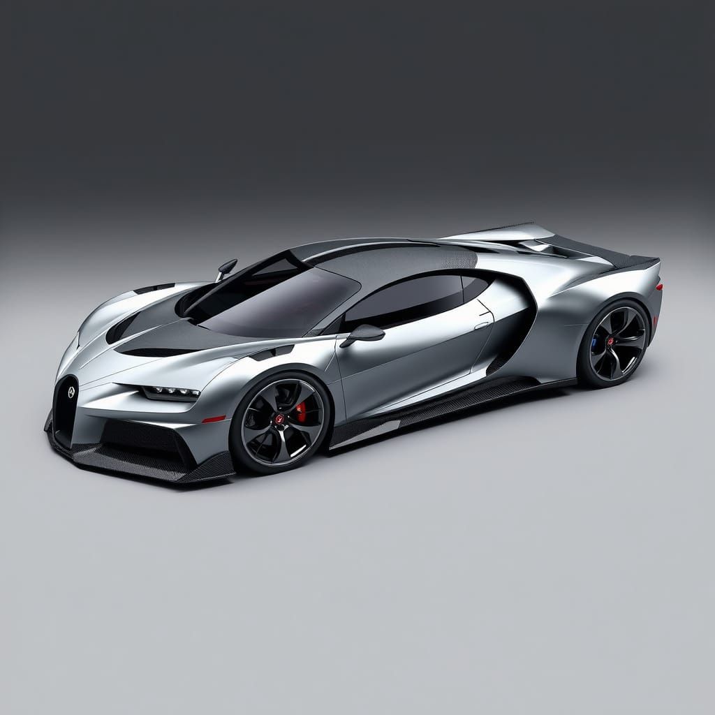 High-Performance Sports Car Hybrid in Metallic Silver and Ca...