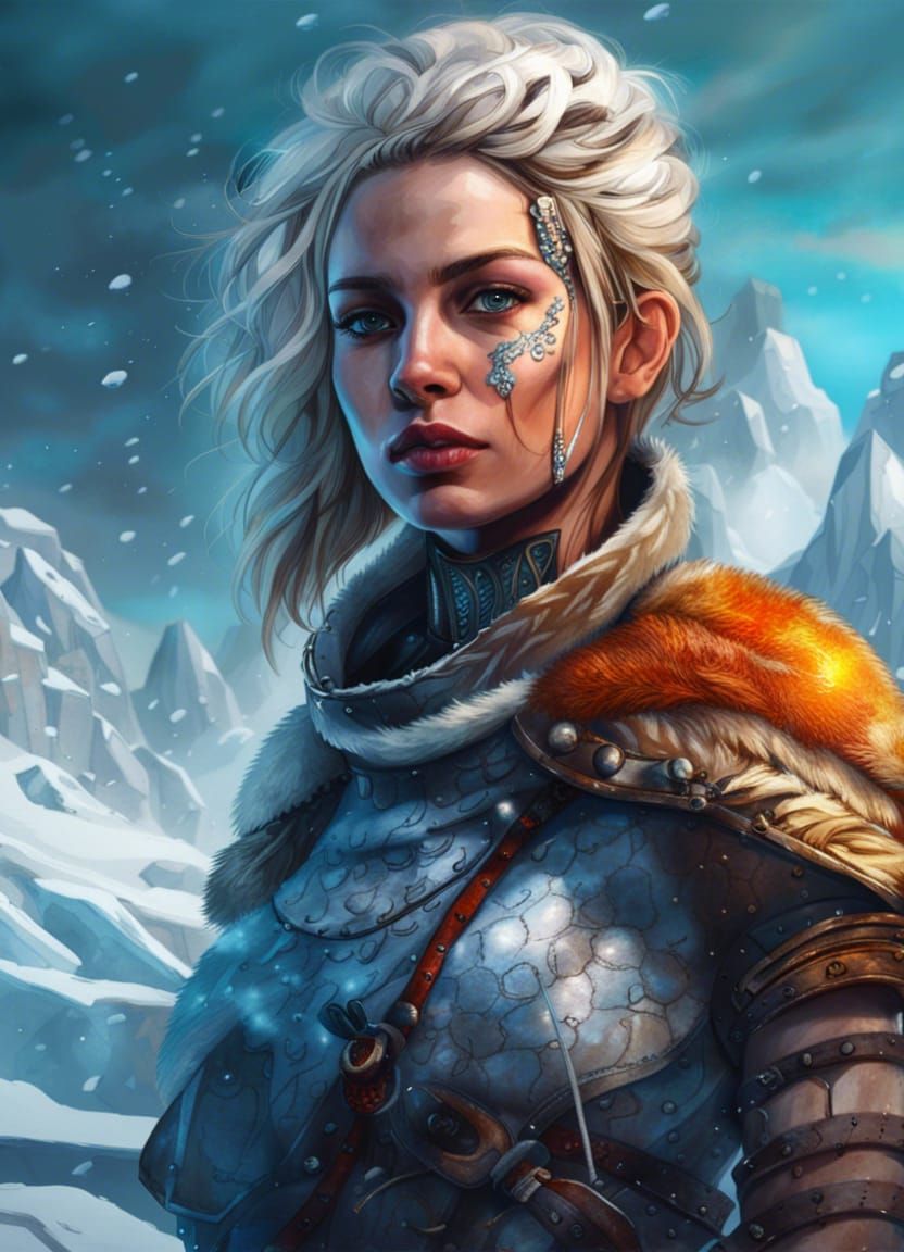 Icy Warrior Woman in Graffiti Art Style