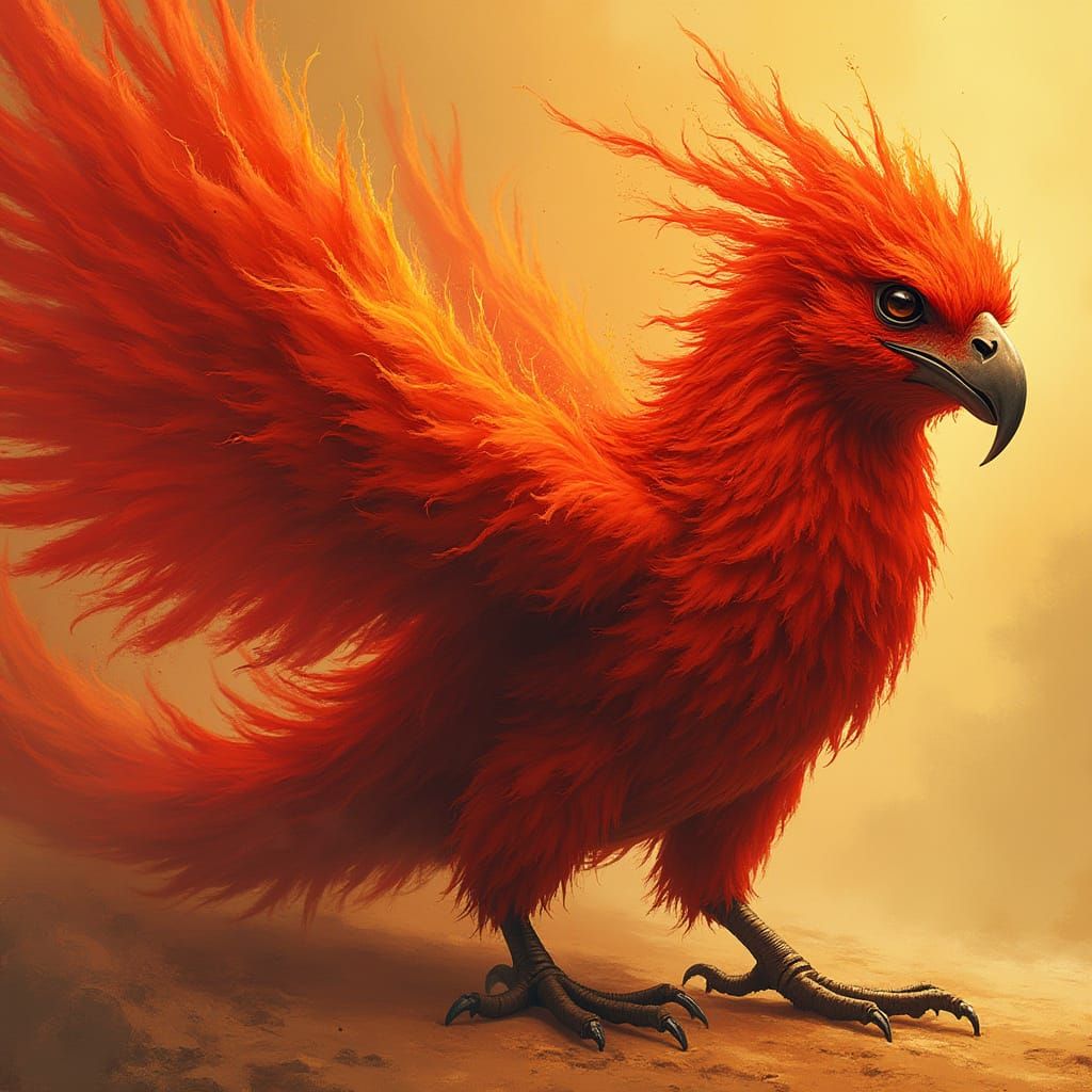 Fiery Creature with Blazing Plumage in Painterly Style