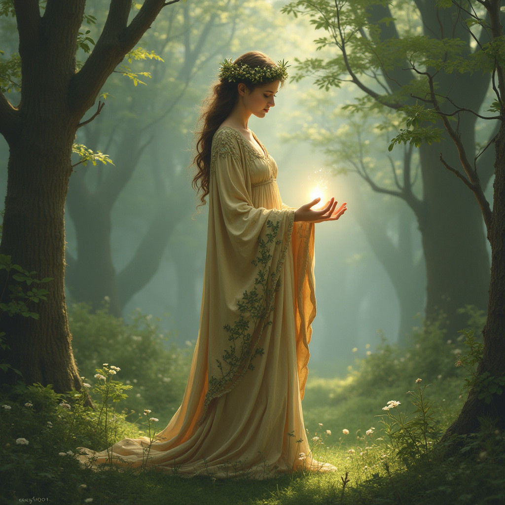 Ethereal Forest Healer in Mystical Illustration Style
