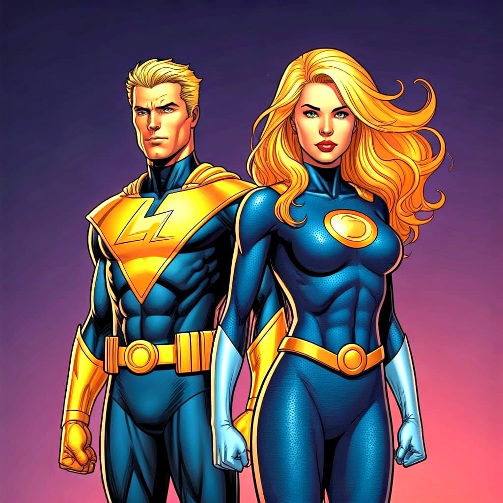 Lightning Lad and Saturn Girl in Comic Book Style