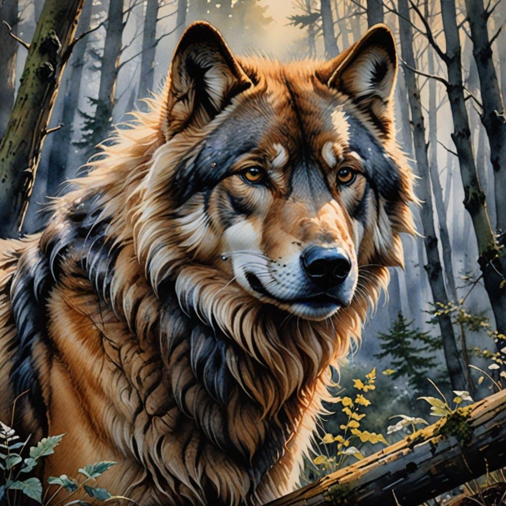 Hyperrealistic Watercolor of a Dire Wolf