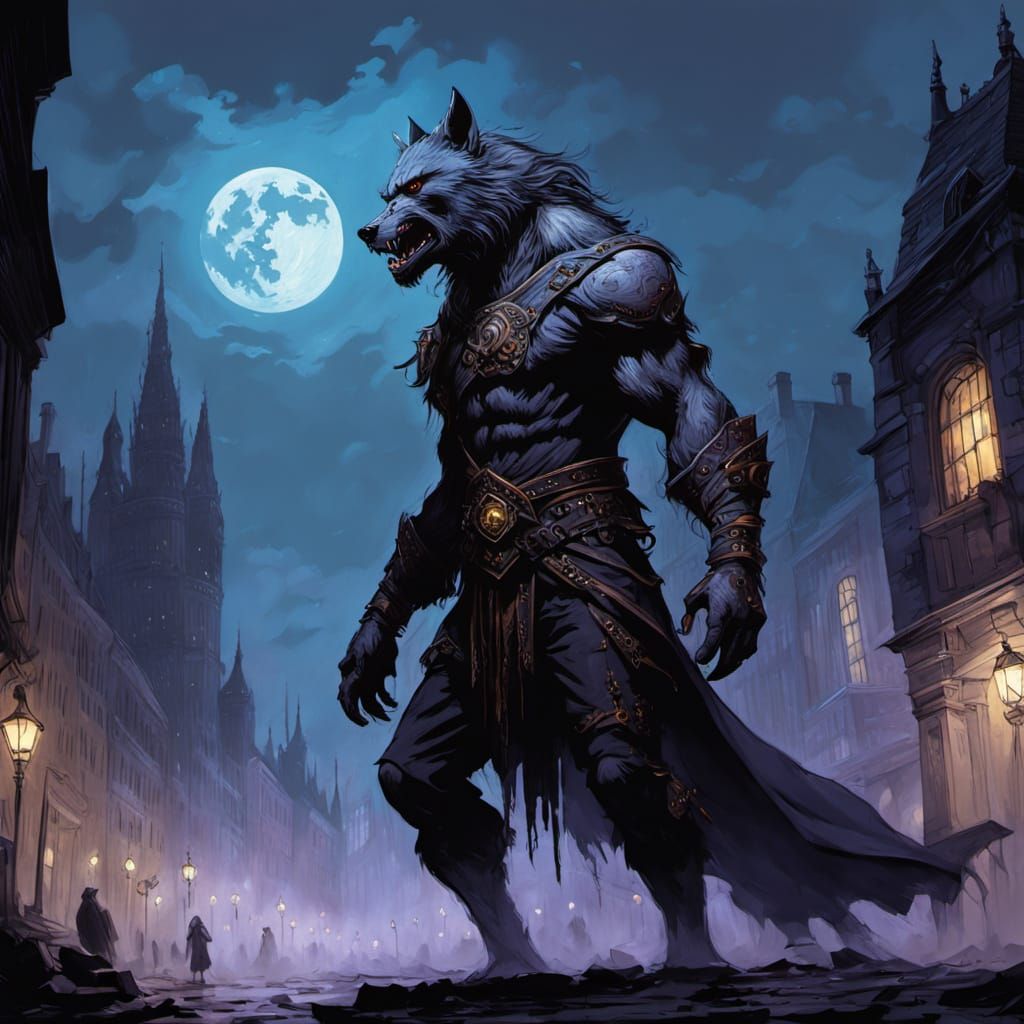 Werewolf Roams London in Dark Fantasy Style