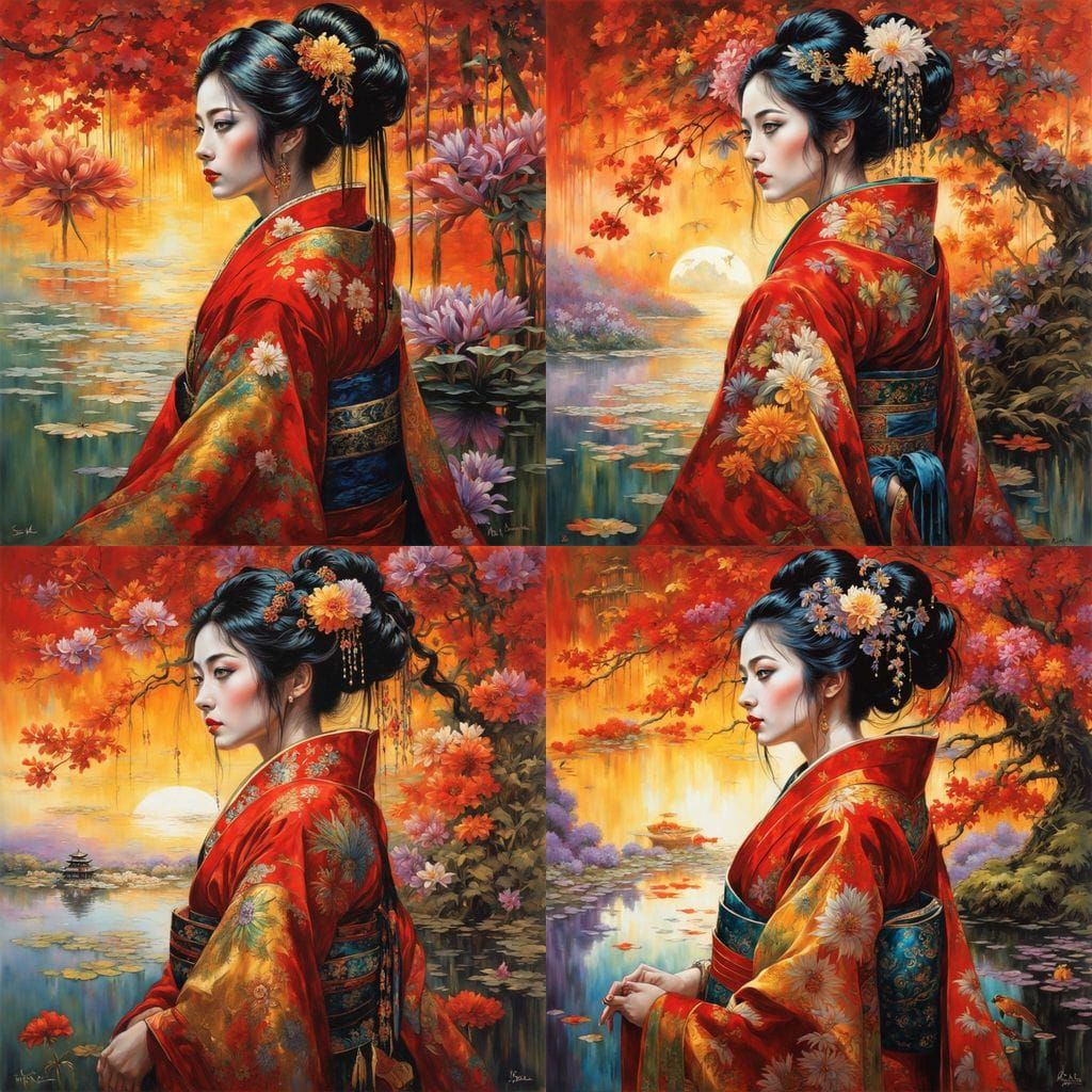 Ethereal Geisha Goddess in Celestial Splendor