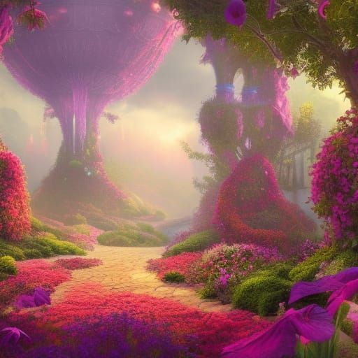 Fantastical Secret Flower Garden in Detailed Matte Painting