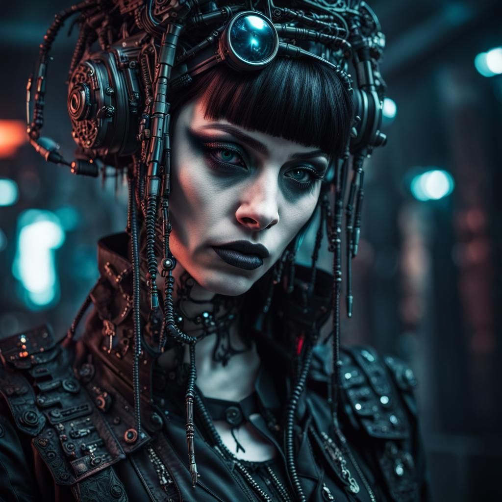 Gothic Cyberpunk Woman in Hyperrealistic Style
