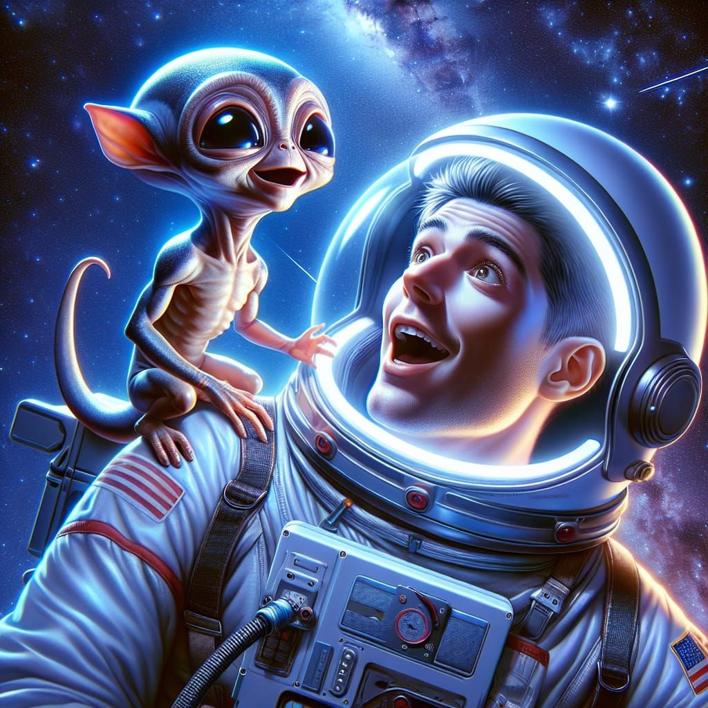 Astronaut's Surprising Encounter with Cheerful Alien in Spac...