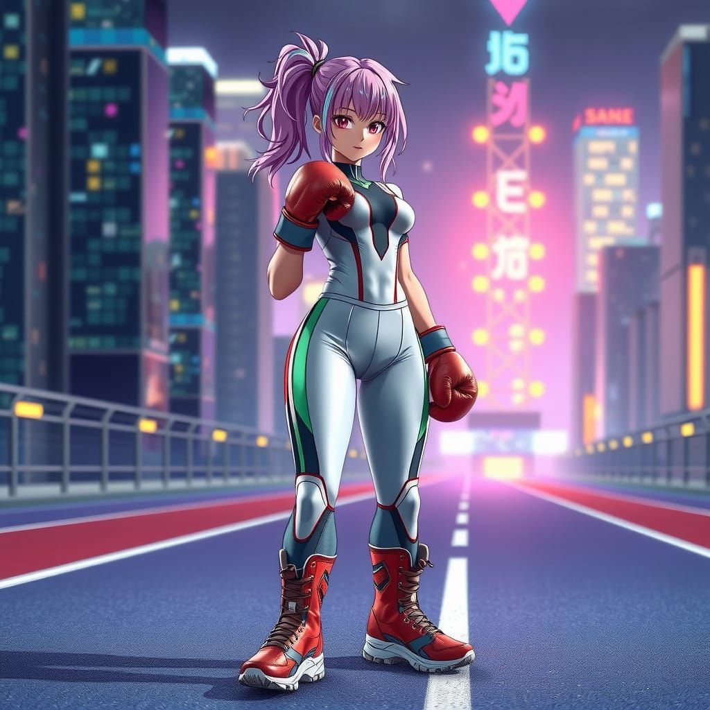 Anime Runner with Pastel Hair and High-Tech Gear