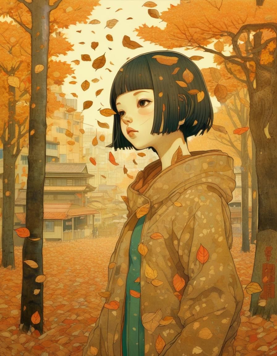 Girl in Autumn Inspired by Japanese Illustrators