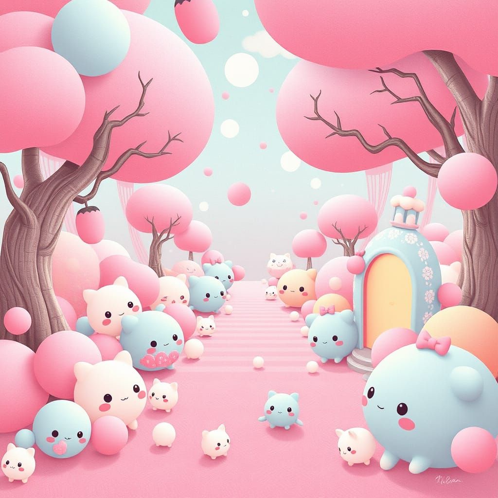 Pastel Kawaii Scene in Whimsical Pop Art Style