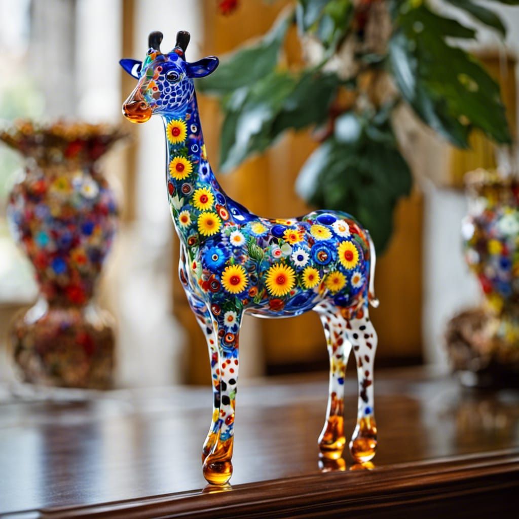Blown Glass Giraffe Millefiori Murano Style