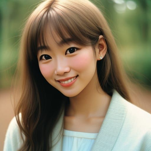 Smiling Woman in Analog Photography Style