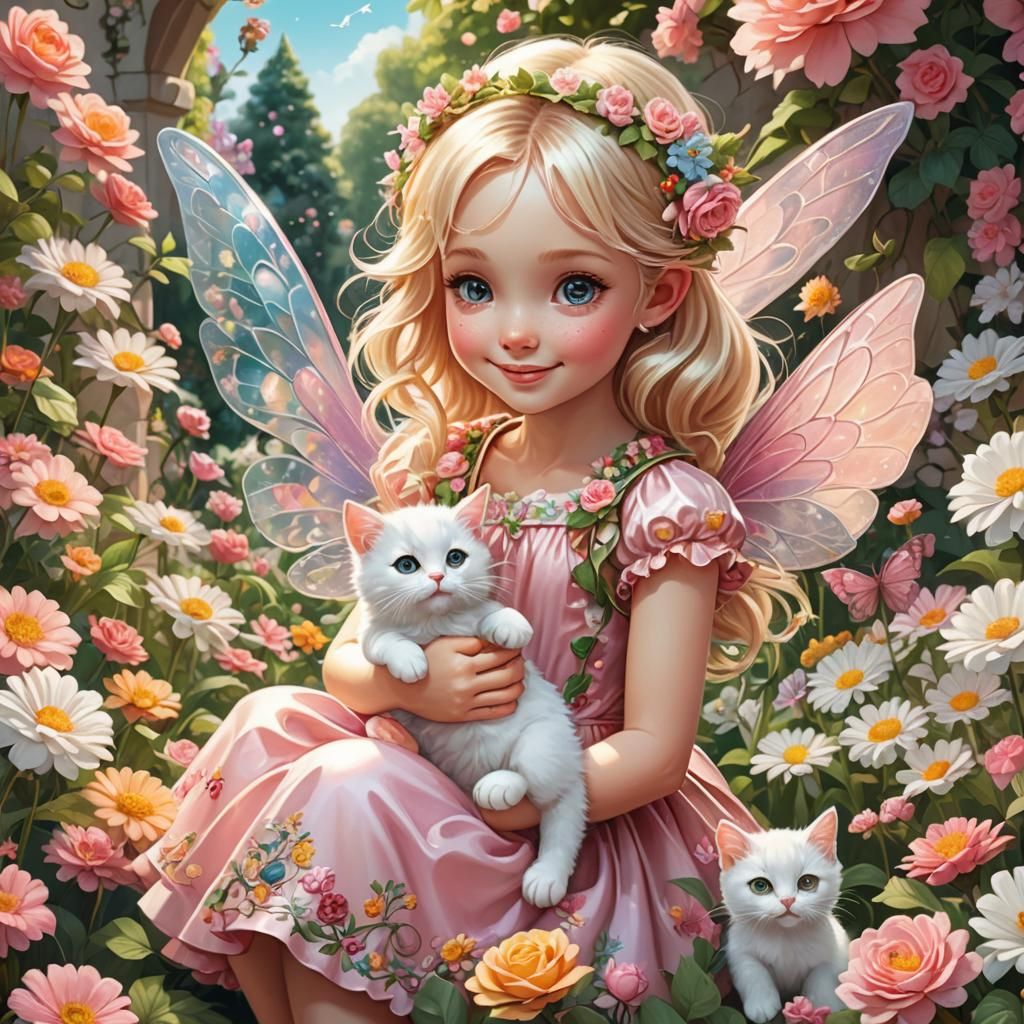 Blond Fairy with Kitty in Candy Art Style
