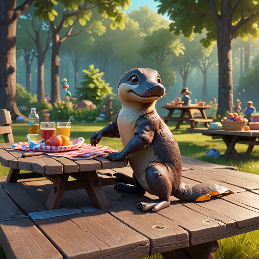 Platypus Pup's Picnic: 3D Digital Art