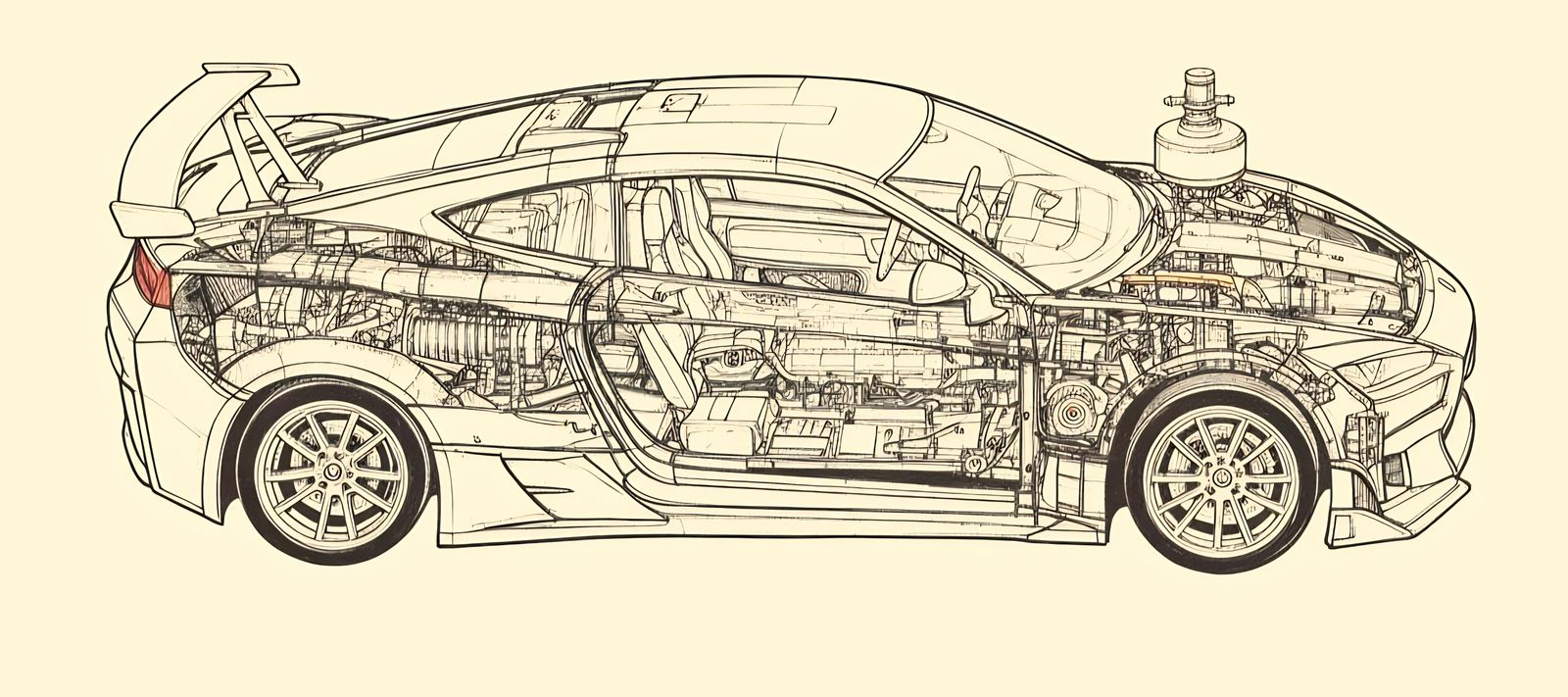 Radioactive Sports Car Cutaway in Abstract Expressionism