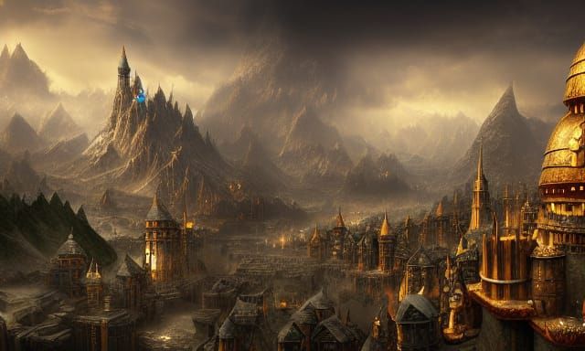 Epic Dwarven City Inside Mountain, Digital Matte Painting