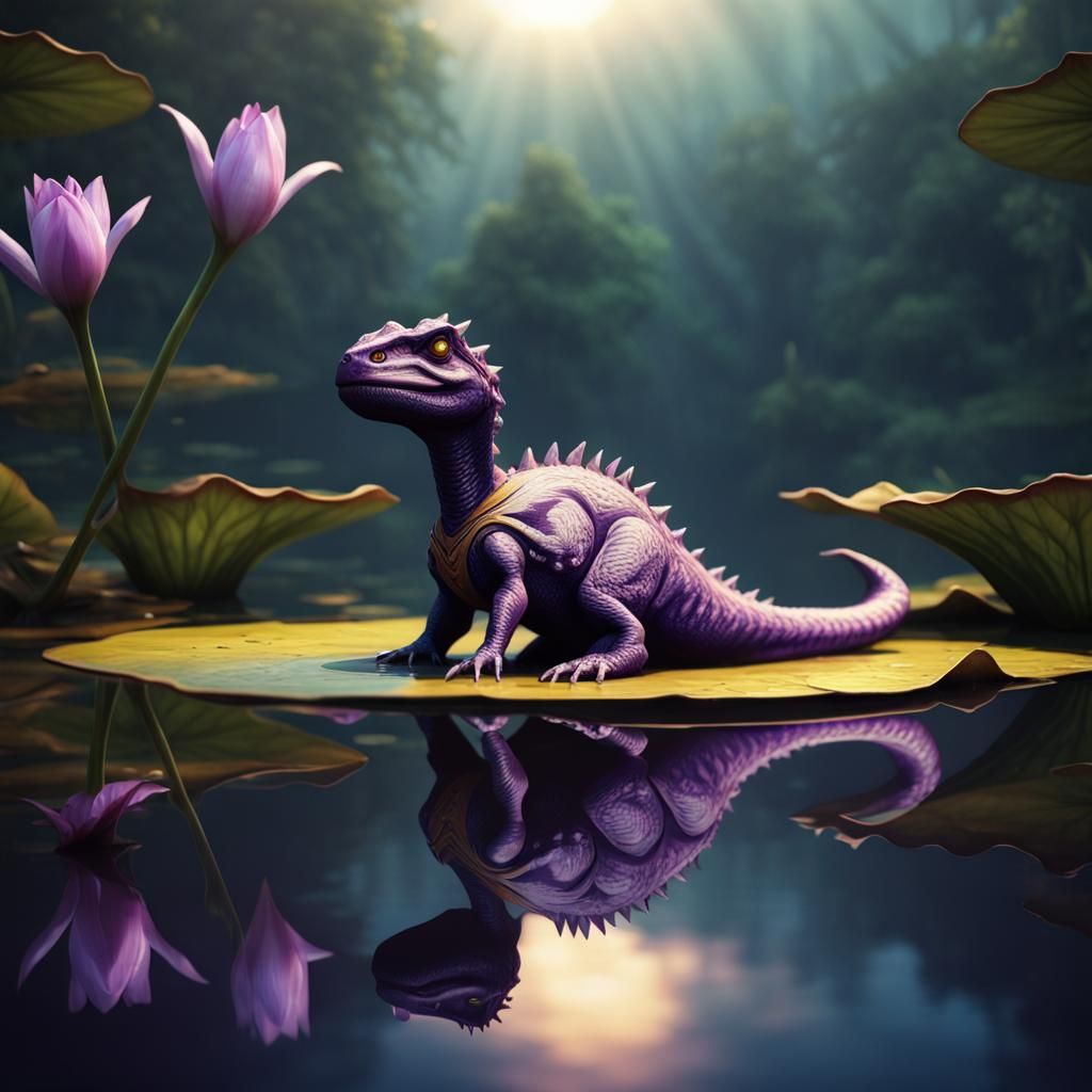 Dinosaur Reflection: Hyperdetailed Dark Fantasy Concept Art