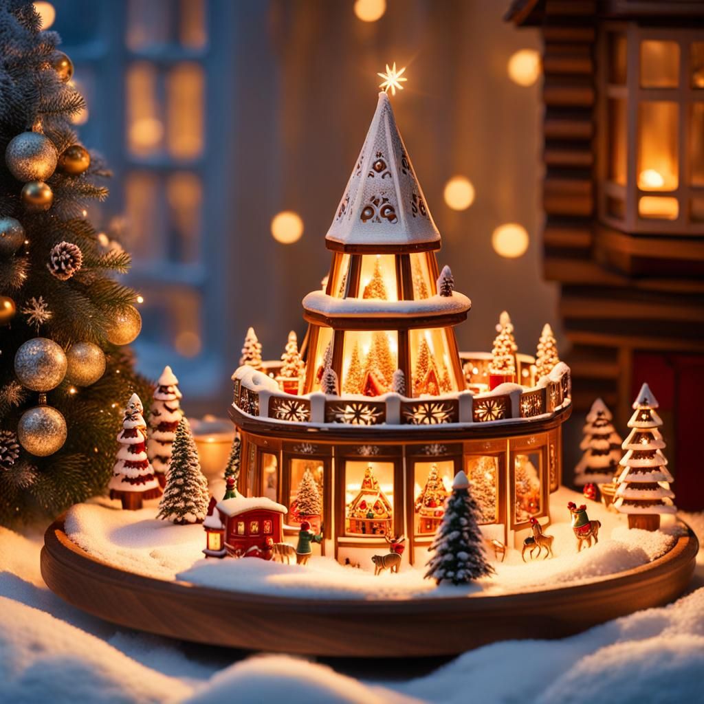 Festive German Christmas Pyramid in Erzgebirge Style