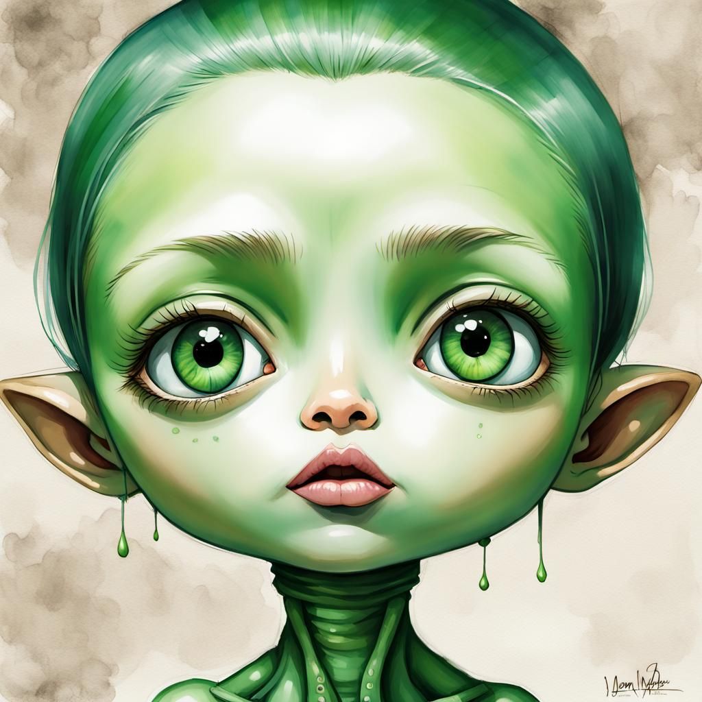 Cute Chibi Alien Portrait Inspired by Keane