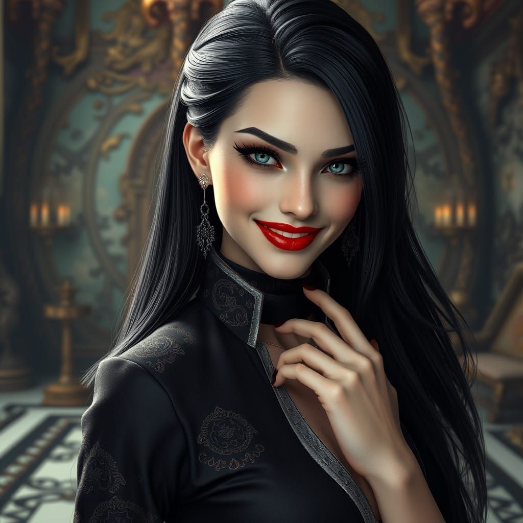 Elegant Woman with White Eyes in Photorealistic Style