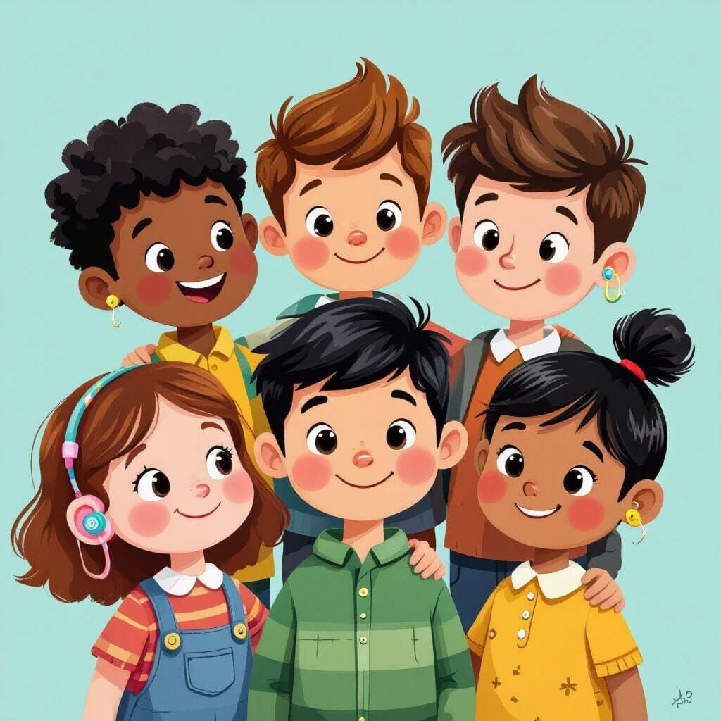Diverse Kids with Unique Ears Illustration