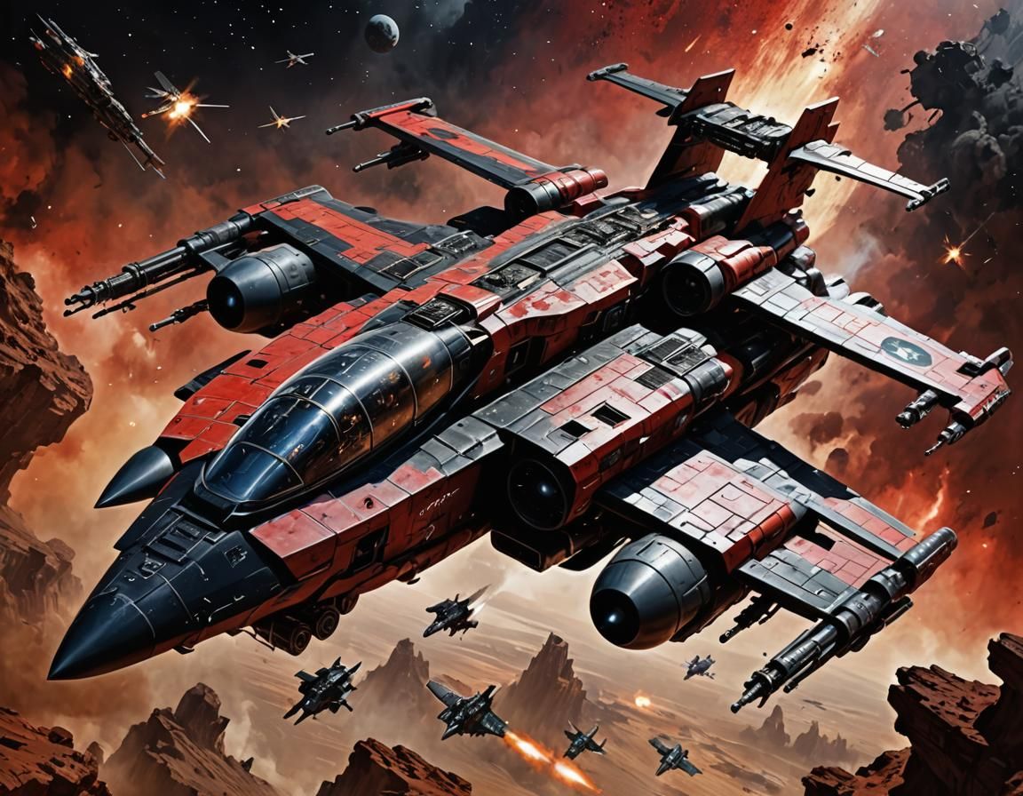 Red and Black Sci-Fi Gunship in Cel-Shaded Style