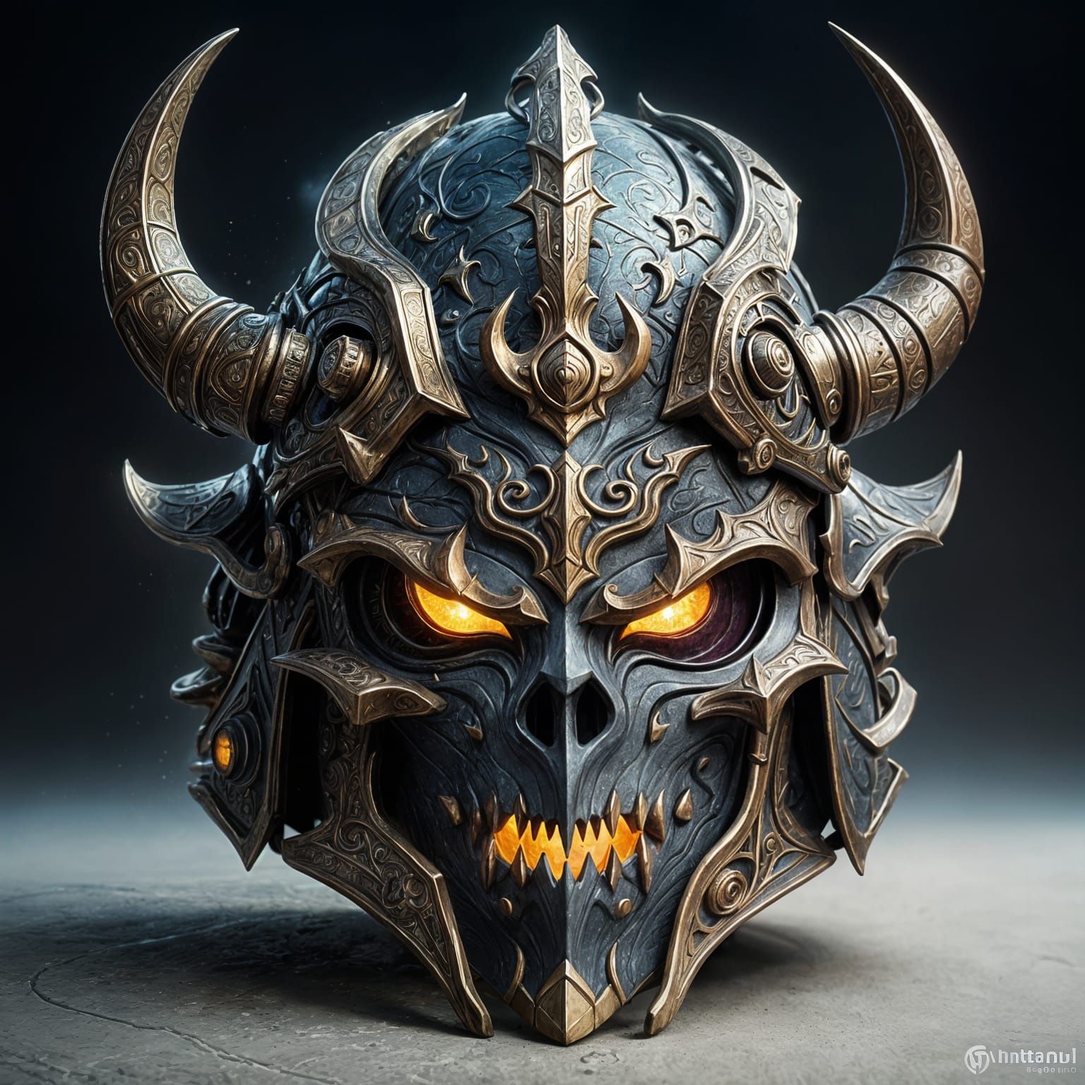 Detailed Demon Helmet in Dark Fantasy Style
